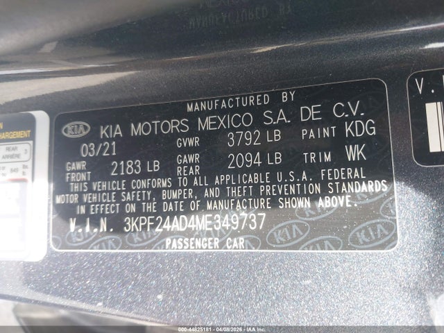 Продаж на аукціоні авто 2021 Kia Forte Lxs, vin: 3KPF24AD4ME349737, номер лоту: 44825181