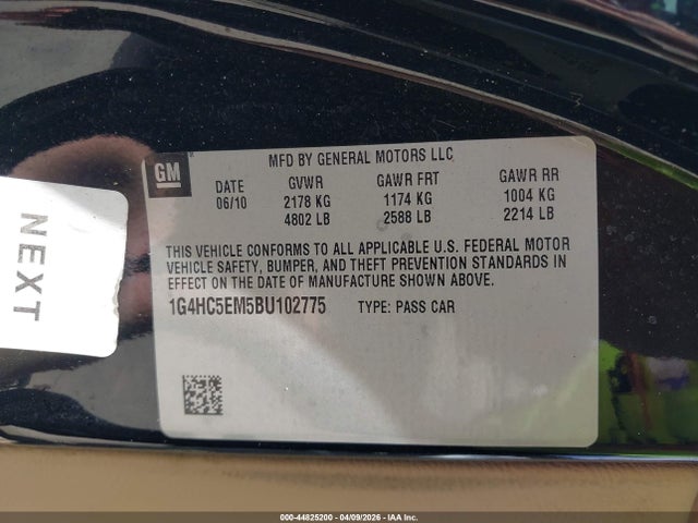 Aukcja sprzedaży 2011 Buick Lucerne Cxl, vin: 1G4HC5EM5BU102775, numer aukcji: 44825200