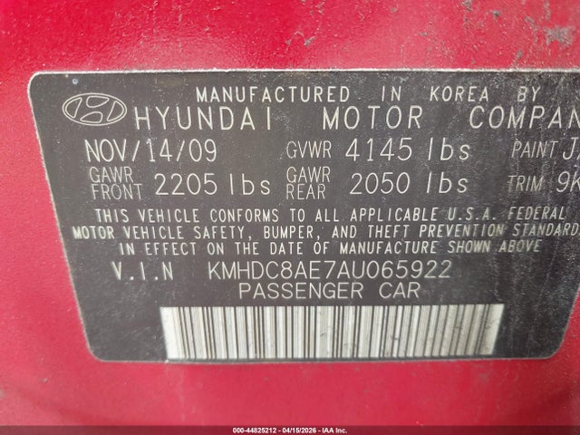 2010 Hyundai Elantra Touring Gls მანქანა იყიდება აუქციონზე, vin: KMHDC8AE7AU065922, აუქციონის ნომერი: 44825212
