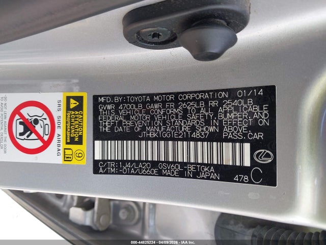 44825224 :رقم المزاد ، JTHBK1GG1E2114837 vin ، 2014 Lexus Es 350 مزاد بيع