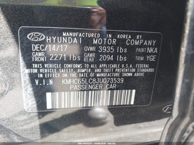KMHC65LC8JU073539 Hyundai Ioniq Hybrid Blue