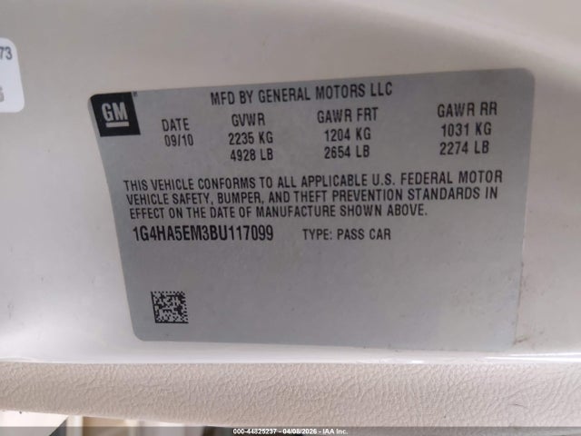 Продажа на аукционе авто 2011 Buick Lucerne Cx, vin: 1G4HA5EM3BU117099, номер лота: 44825237