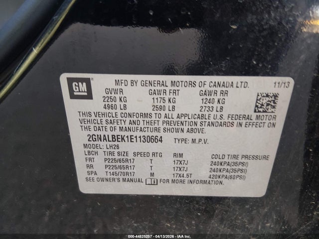 2GNALBEK1E1130664 Chevrolet EQUINOX 1LT