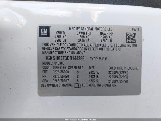 2013 Gmc Yukon Xl 1500 Denali მანქანა იყიდება აუქციონზე, vin: 1GKS1MEF3DR144299, აუქციონის ნომერი: 44825261