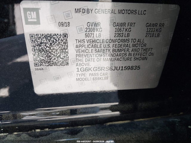 44825267 :رقم المزاد ، 1G6KG5RS6JU159835 vin ، 2018 Cadillac Ct6 Premium Luxury مزاد بيع