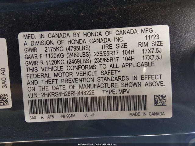 Aukcja sprzedaży 2024 Honda Cr-v Lx Awd, vin: 2HKRS4H28RH448226, numer aukcji: 44825283