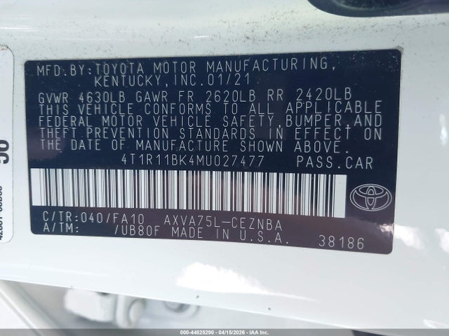 4T1R11BK4MU027477 Toyota Camry Le Awd