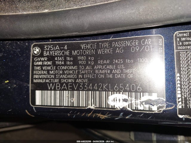 Продажа на аукционе авто 2002 Bmw 325i, vin: WBAEV33442KL65406, номер лота: 44825299