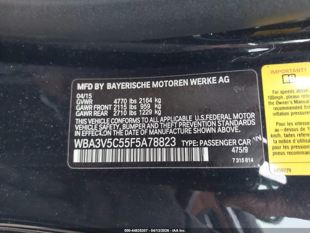 44825307 :رقم المزاد ، WBA3V5C55F5A78823 vin ، 2015 Bmw 428i مزاد بيع