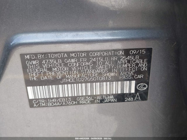 2016 Lexus Is 350 მანქანა იყიდება აუქციონზე, vin: JTHCE1D27G5010813, აუქციონის ნომერი: 44825308