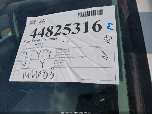 Aukcja sprzedaży 2015 Acura Mdx Technology Package, vin: 5FRYD3H47FB012865, numer aukcji: 44825316