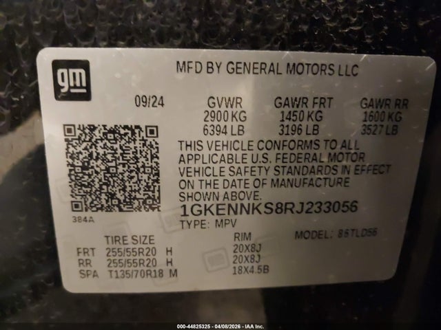 44825325 :رقم المزاد ، 1GKENNKS8RJ233056 vin ، 2024 Gmc Acadia Awd Elevation مزاد بيع