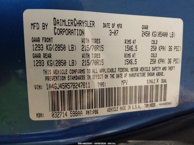 2007 CHRYSLER TOWN & COUNTRY 1A4GJ45R57B247811 Photo 8
