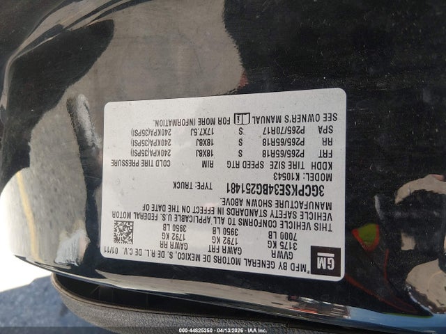 2011 Chevrolet Silverado 1500 Lt მანქანა იყიდება აუქციონზე, vin: 3GCPKSE34BG251481, აუქციონის ნომერი: 44825350