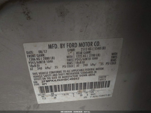 Ford EDGE SEL 2017 2FMPK4J92HBC49662 Image 9