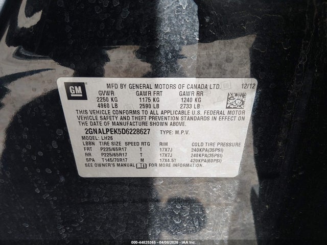 2013 Chevrolet Equinox 2lt მანქანა იყიდება აუქციონზე, vin: 2GNALPEK5D6228627, აუქციონის ნომერი: 44825365