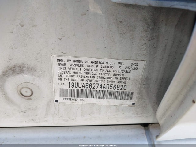Aukcja sprzedaży 2004 Acura Tl, vin: 19UUA66274A056920, numer aukcji: 44825366