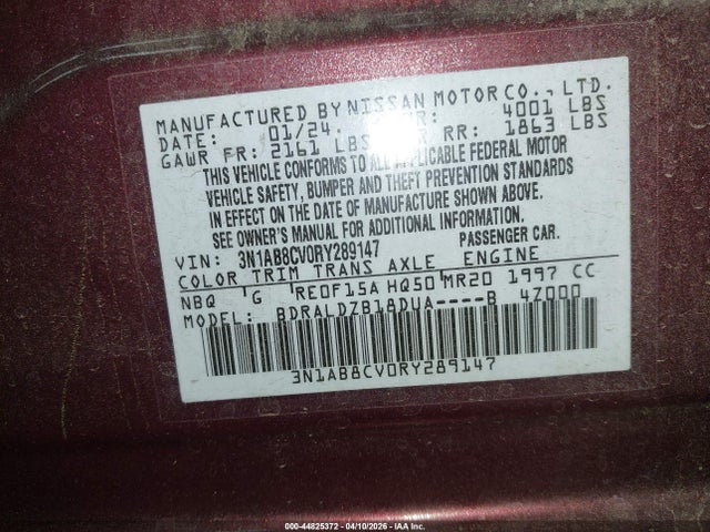 2024 Nissan Sentra Sv Xtronic Cvt მანქანა იყიდება აუქციონზე, vin: 3N1AB8CV0RY289147, აუქციონის ნომერი: 44825372