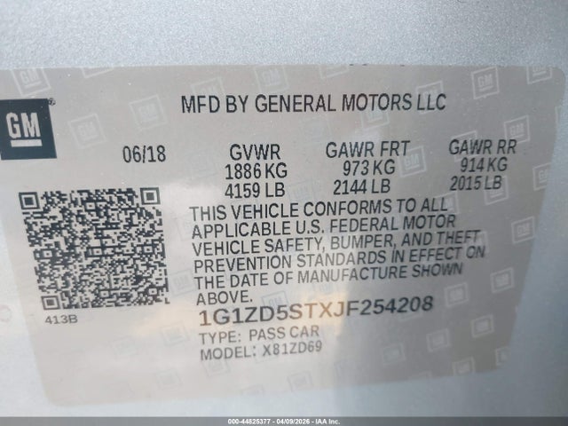 1G1ZD5STXJF254208 Chevrolet MALIBU LT