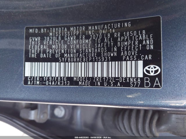 Toyota Corolla Le Plus 2014 5YFBURHE8EP115931 Image 9