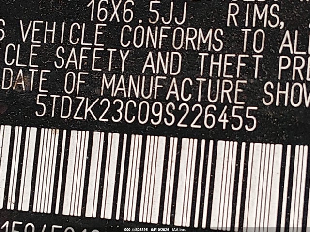 2009 TOYOTA SIENNA 5TDZK23C09S226455 Photo 8