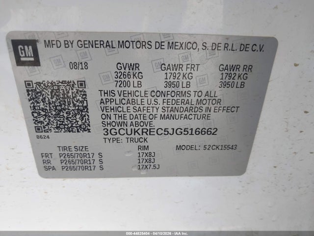 3GCUKREC5JG516662 Chevrolet Silverado 1500 1lt