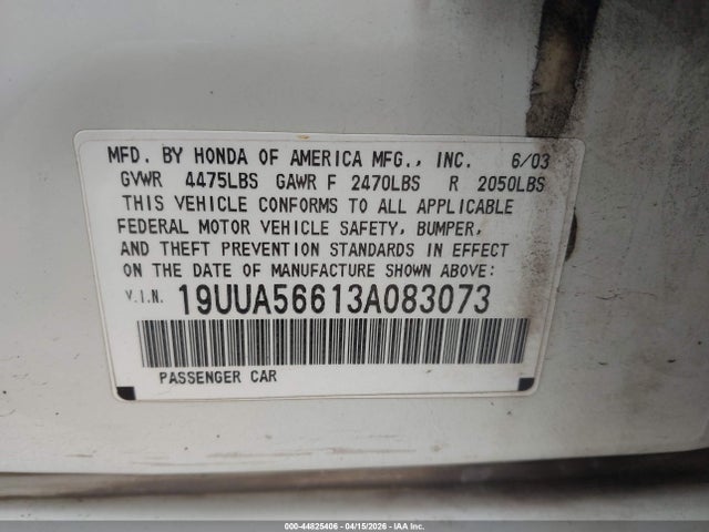 44825406 :رقم المزاد ، 19UUA56613A083073 vin ، 2003 Acura Tl 3.2 مزاد بيع