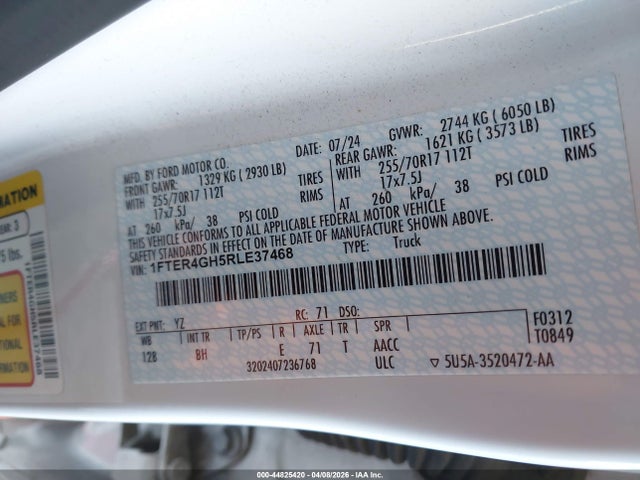 Aukcja sprzedaży 2024 Ford Ranger Xlt, vin: 1FTER4GH5RLE37468, numer aukcji: 44825420