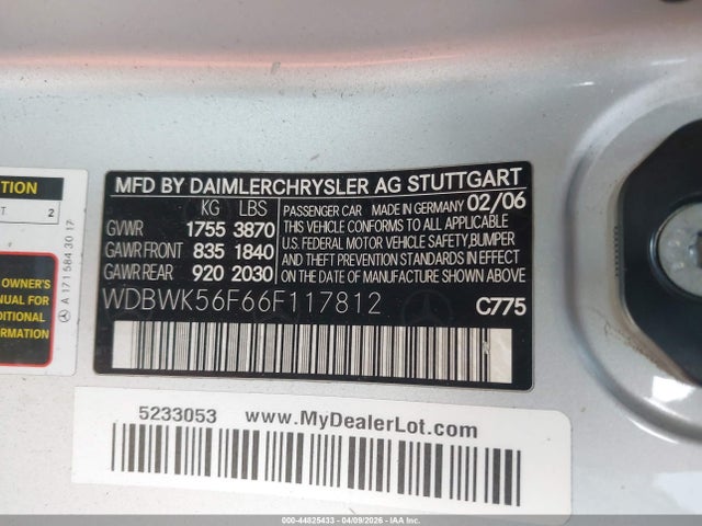 44825433 :رقم المزاد ، WDBWK56F66F117812 vin ، 2006 Mercedes-benz Slk 350 مزاد بيع