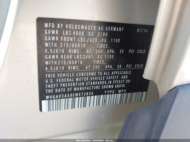 2014 VOLKSWAGEN TIGUAN WVGAV3AX8EW572839 Photo 8