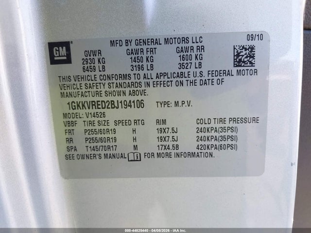 Продажа на аукционе авто 2011 Gmc Acadia Slt-1, vin: 1GKKVRED2BJ194106, номер лота: 44825440