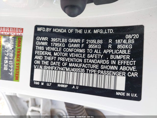 SHHFK7H47MU400535 Honda Civic Sport