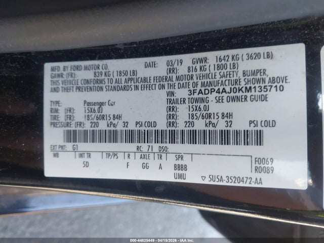 Ford FIESTA S 2019 3FADP4AJ0KM135710 Image 9