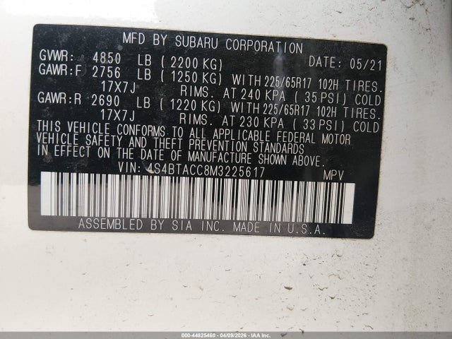 4S4BTACC8M3225617 Subaru Outback Premium