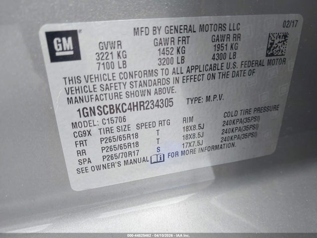 Chevrolet Tahoe Lt 2017 1GNSCBKC4HR234305 Image 9