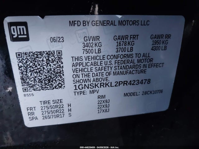 Продаж на аукціоні авто 2023 Chevrolet Tahoe 4wd Rst, vin: 1GNSKRKL2PR423478, номер лоту: 44825489