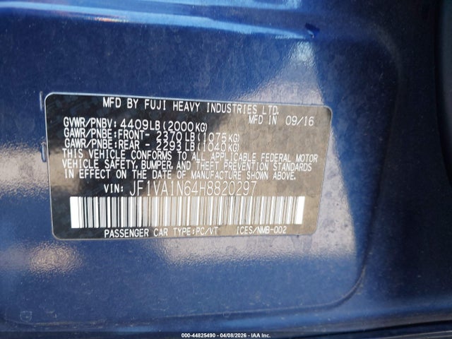 Продаж на аукціоні авто 2017 Subaru Wrx Limited, vin: JF1VA1N64H8820297, номер лоту: 44825490