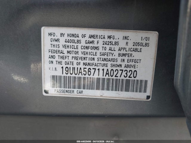 44825498 :رقم المزاد ، 19UUA56711A027320 vin ، 2001 Acura Tl 3.2 مزاد بيع