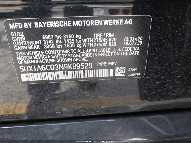 Продажа на аукционе авто 2022 Bmw X5 Phev Xdrive45e, vin: 5UXTA6C03N9K89529, номер лота: 44825529