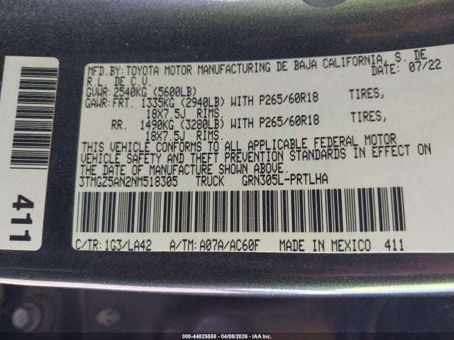 3TMGZ5AN2NM518305 Toyota Tacoma Limited