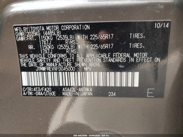 Toyota Rav4 Xle 2015 JTMWFREVXFD045000 Image 9