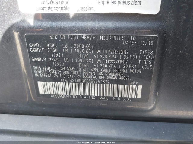 44825574 :رقم المزاد ، 4S4BRBKC5B3361822 vin ، 2011 Subaru Outback 2.5i Limited مزاد بيع