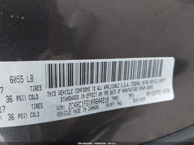 Aukcja sprzedaży 2019 Chrysler Pacifica Touring Plus, vin: 2C4RC1FG1KR644219, numer aukcji: 44825584