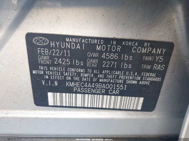 Продажа на аукционе авто 2011 Hyundai Sonata Hybrid, vin: KMHEC4A49BA001551, номер лота: 44825586