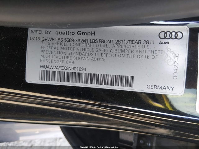 2016 Audi Rs 7 4.0t Prestige მანქანა იყიდება აუქციონზე, vin: WUAW2AFCXGN901694, აუქციონის ნომერი: 44825589
