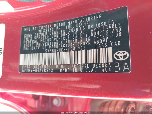 Продажа на аукционе авто 2019 Toyota Corolla Le, vin: 5YFBURHE5KP880283, номер лота: 44825619