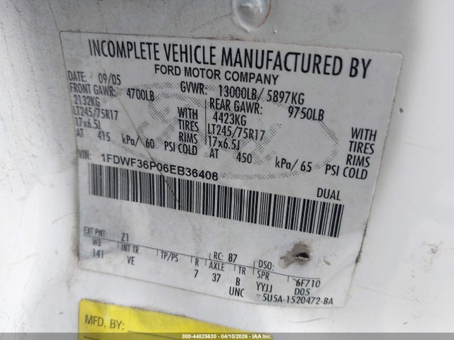 Aukcja sprzedaży 2006 Ford F350 Super Duty, vin: 1FDWF36P06EB36408, numer aukcji: 44825630
