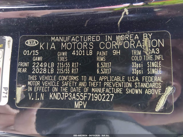 2015 Kia Soul + მანქანა იყიდება აუქციონზე, vin: KNDJP3A55F7190227, აუქციონის ნომერი: 44825634