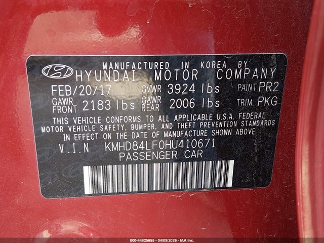 KMHD84LF0HU410671 Hyundai ELANTRA SE