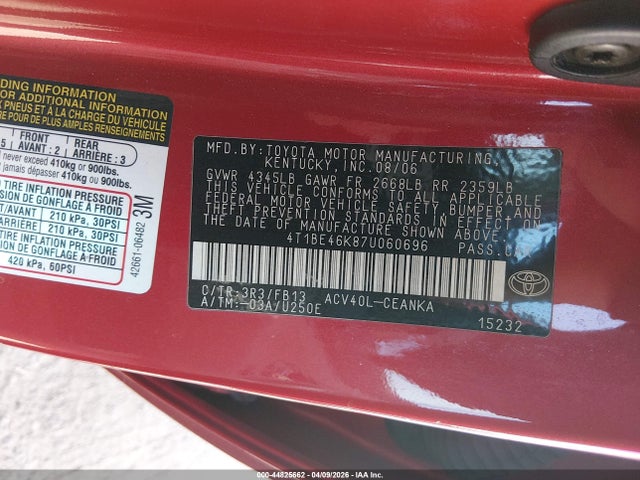 2007 TOYOTA CAMRY 4T1BE46K87U060696 Photo 8